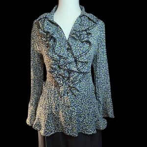 VINTAGE Sunny Leigh Blue and Green Ruffle Blouse